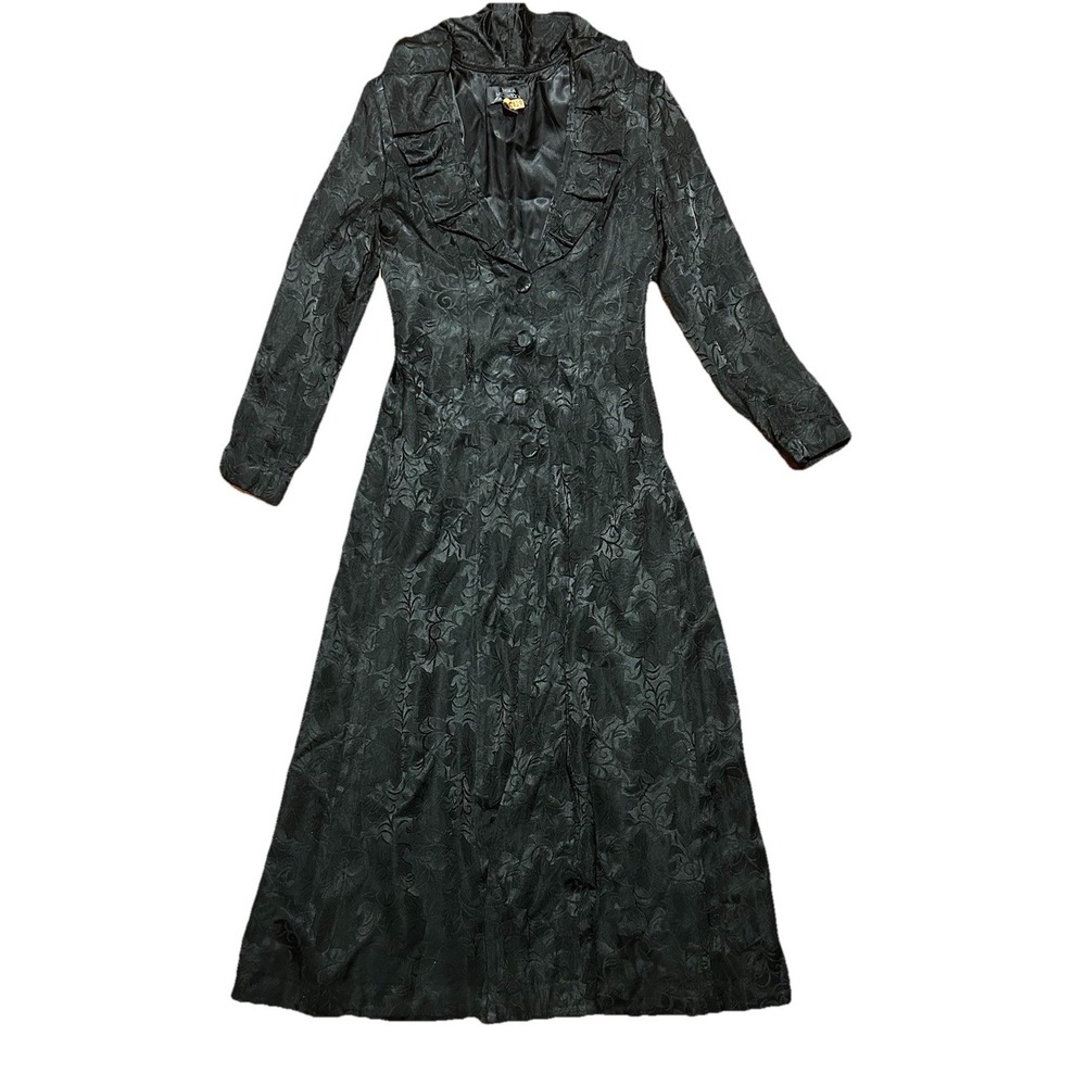 VTG JESSICA MCCLINTOCK Millennium black duster coat dress Sz‎ L whimsigoth *flaw